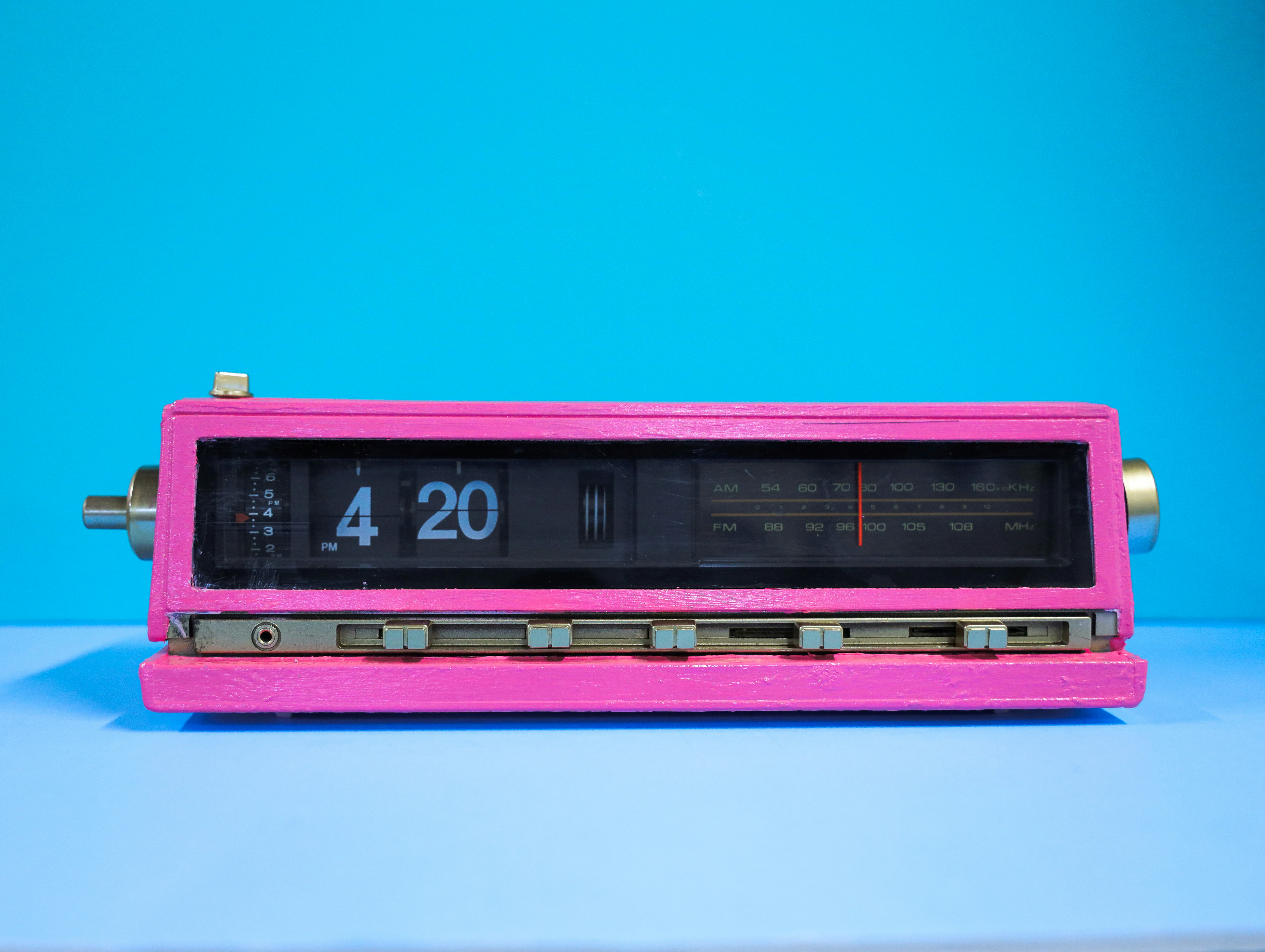 Sometimes, you have to take something old and give it a makeover. This classic am/fm radio told me to paint it pink and gold. I set it to the first radio station that I ever won concert tickets on when I was a teenager. The time, well, I only set it to that time because I thought a few people might appreciate it.