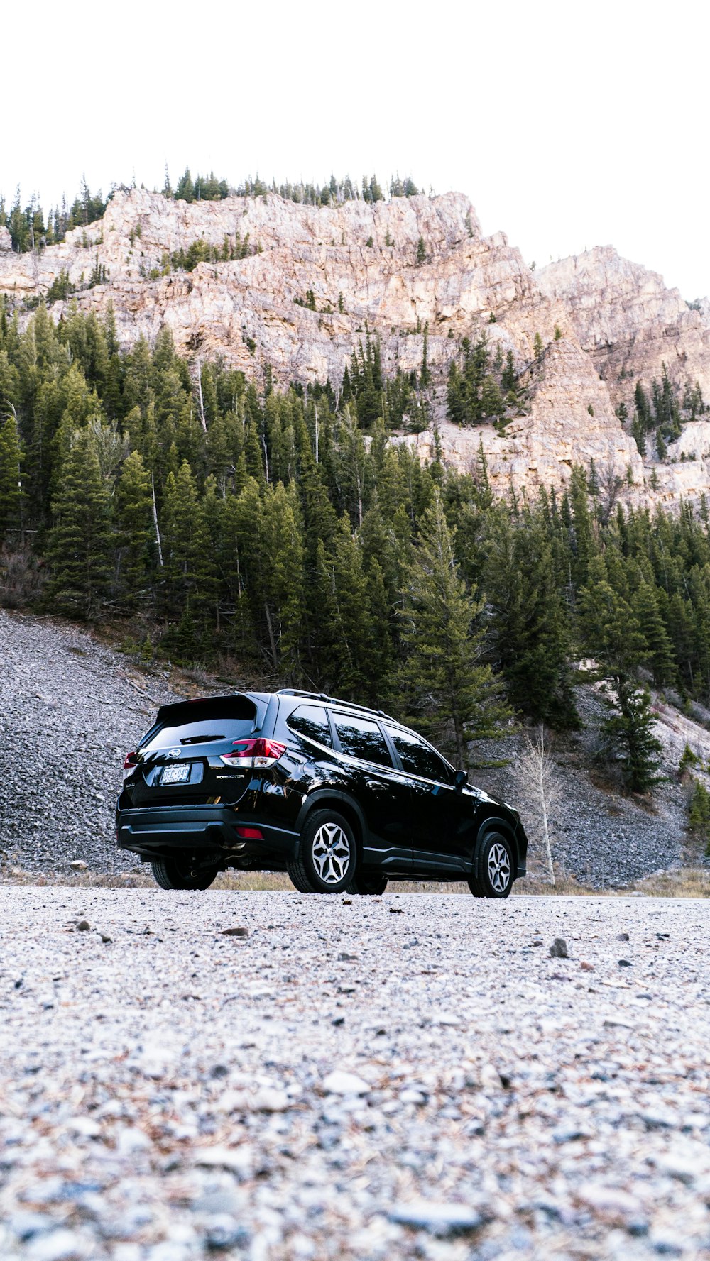 SUV noir sur un chemin de terre gris près d’arbres verts pendant la journée