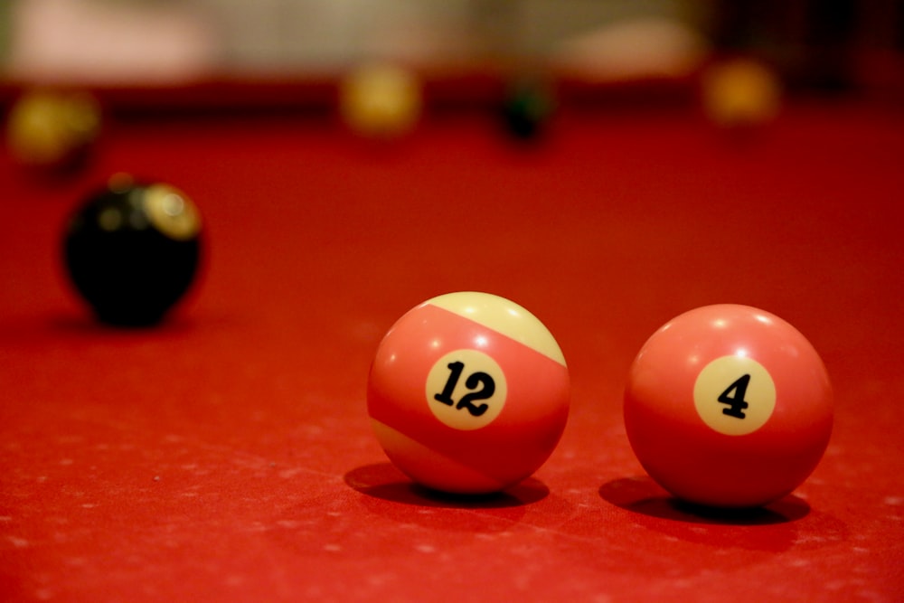 billiard balls on billiard table