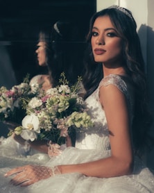 woman in white sleeveless wedding dress