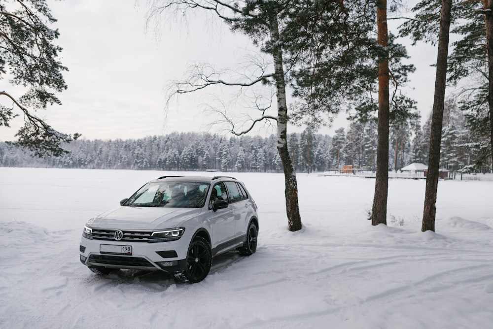 white bmw sedan on snow covered ground during daytime