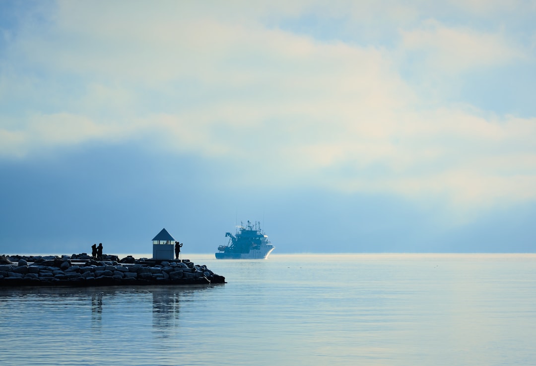 black and white ship on sea under white sky during daytime