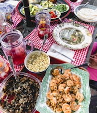 A vibrant display of various dishes and drinks on a table.