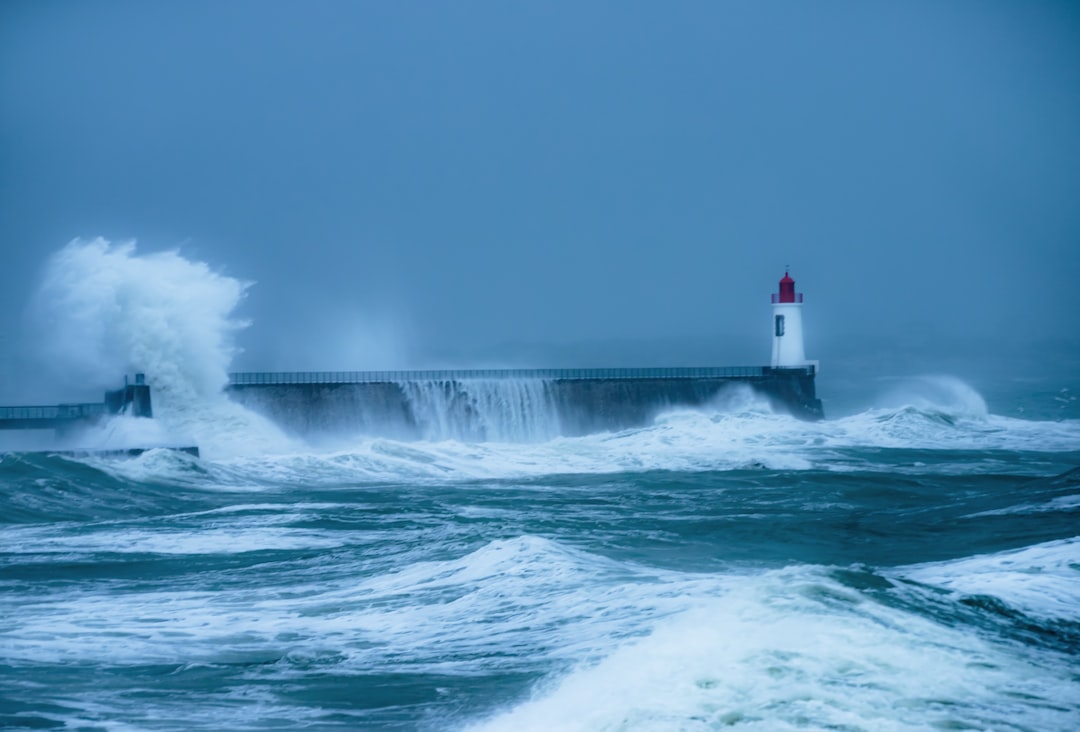 white and red lighthouse on water