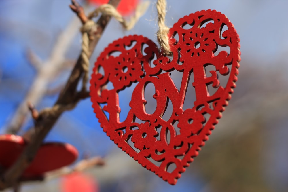 red and white heart ornament