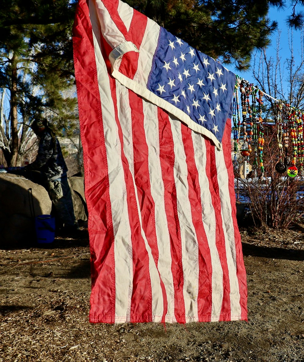 EE.UU., una bandera en suelo marrón