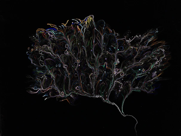 Abstract visualization of interconnected natural and structural intelligence patterns.