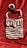 A crocheted handbag featuring a striped pattern with alternating rows of brown, white, and small pink accents. The bag has a flap closure and a single strap, displayed against a textured, deep red fabric background.
