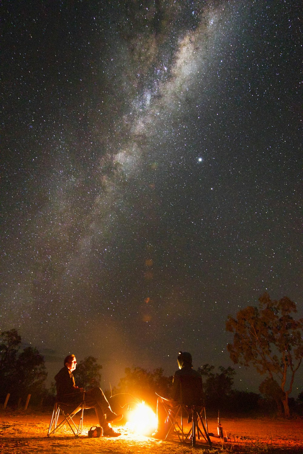 people standing on ground under starry night