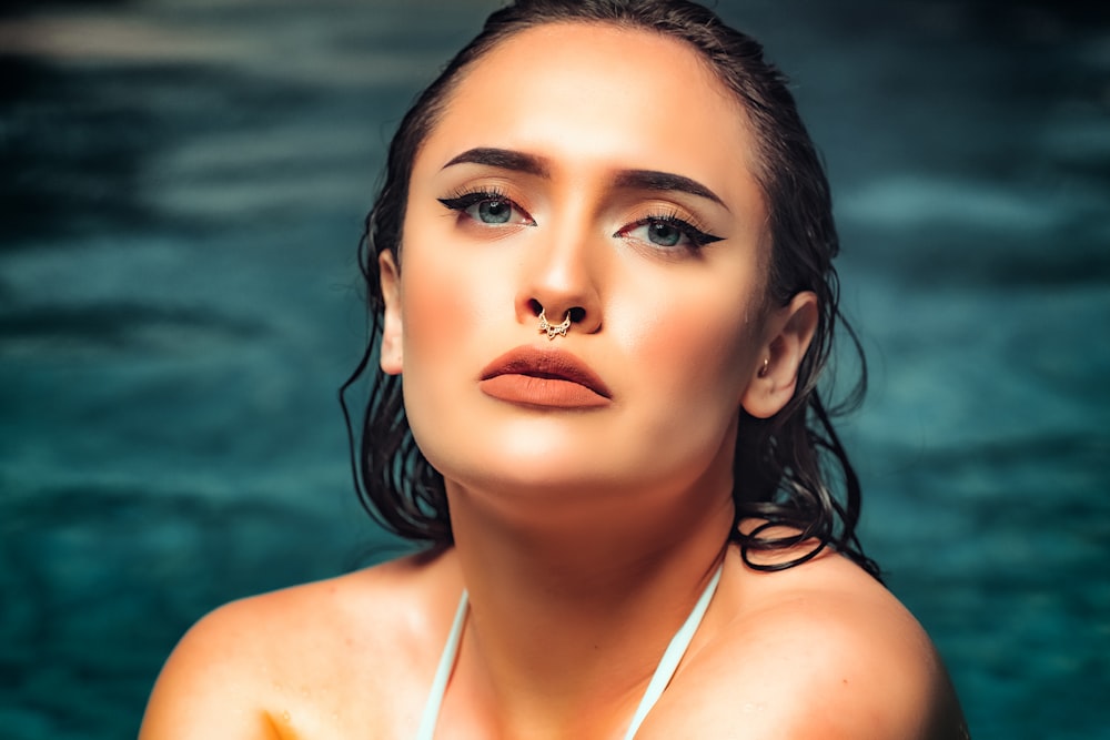 woman in white halter top