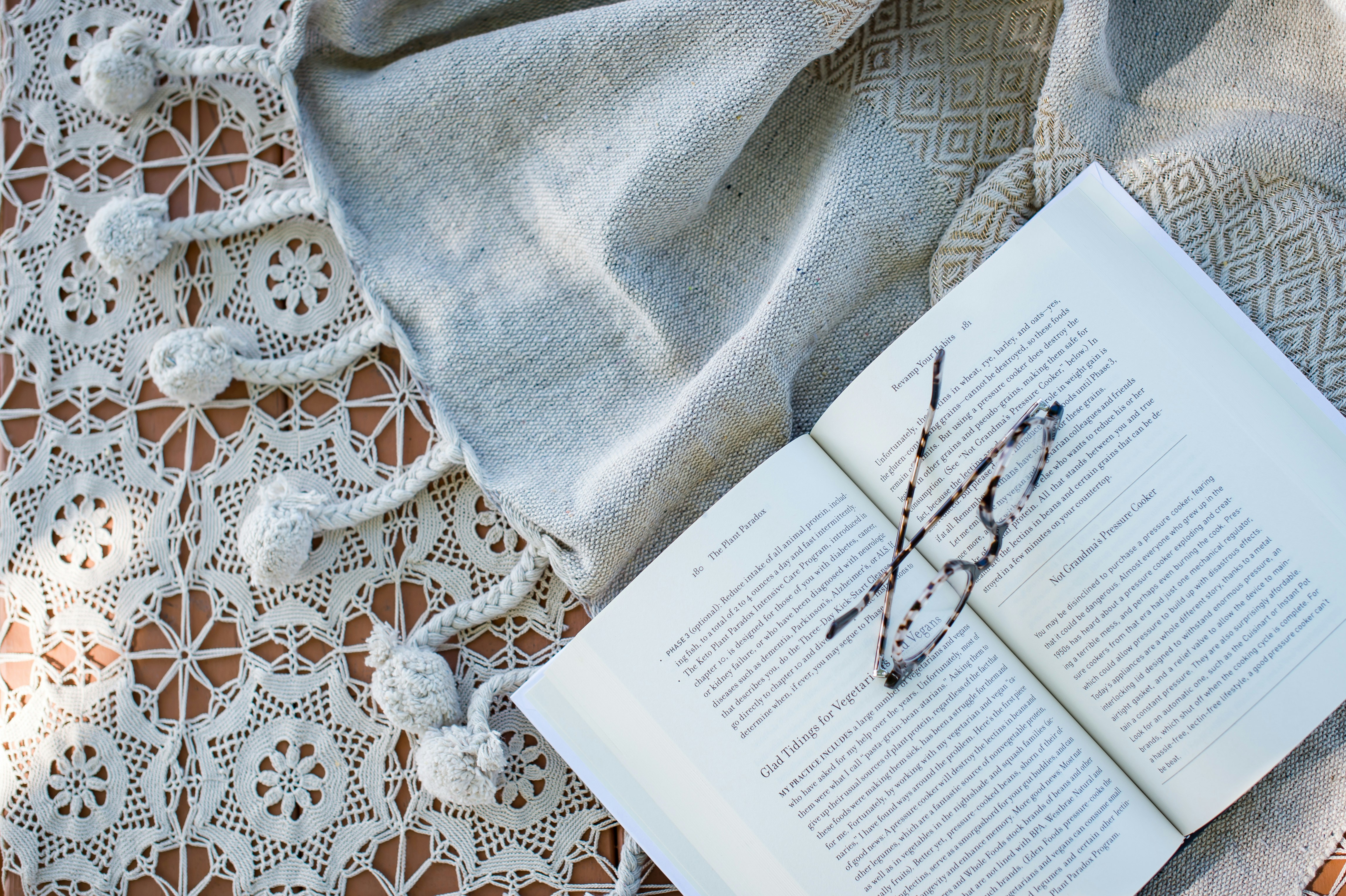 DIY Tassel Throw Blanket DIY home decor project — white printer paper on white floral textile