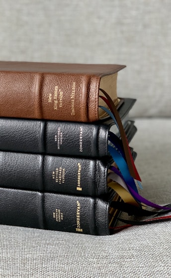 brown leather bag on gray table