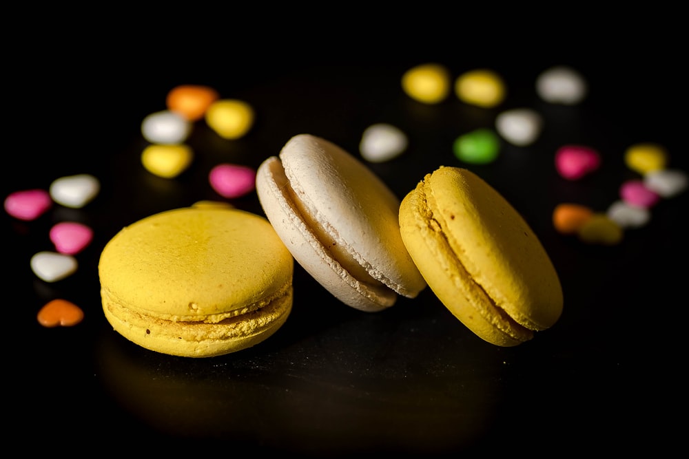 yellow and brown cookies on brown wooden table