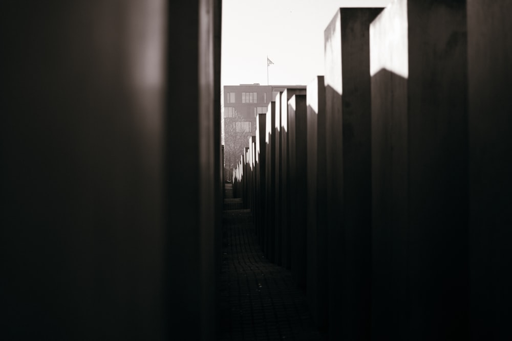 grayscale photo of concrete building