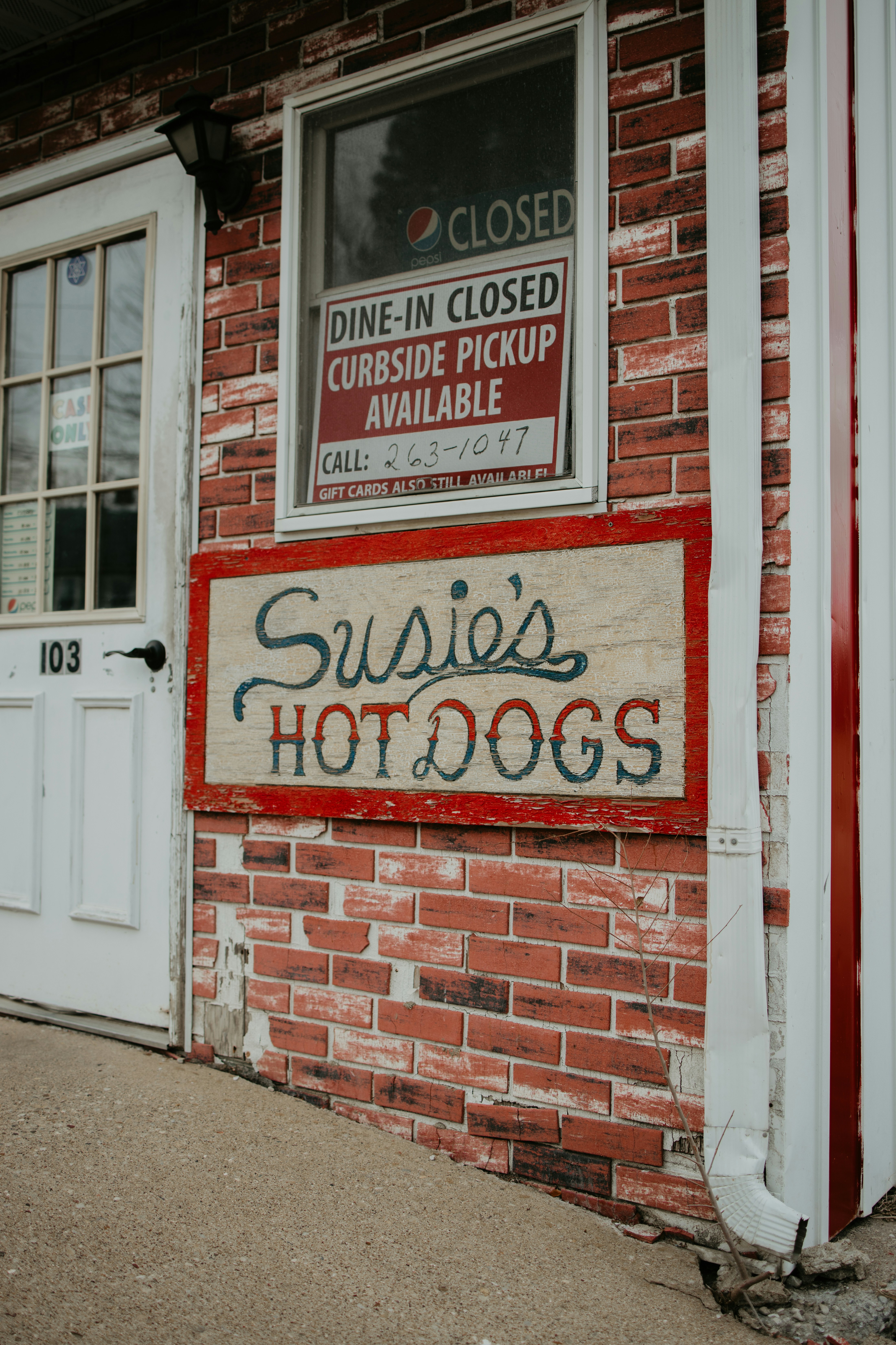 red and white wooden door