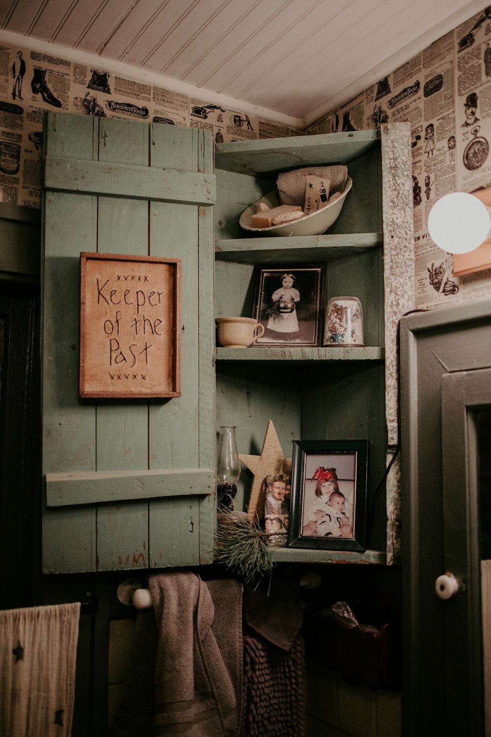 brown wooden wall mounted shelf