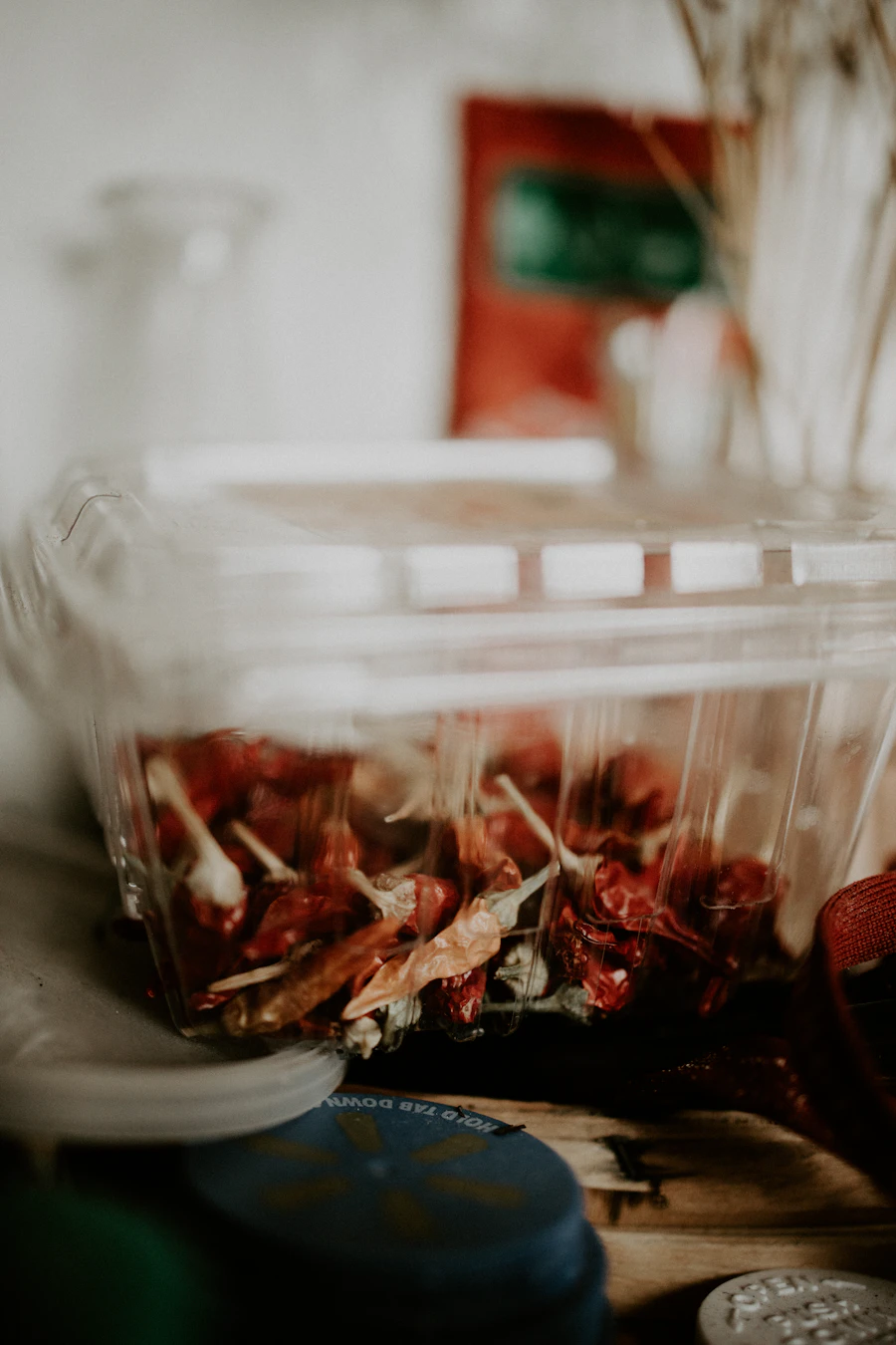Red and white plastic container