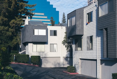 white and blue concrete house
