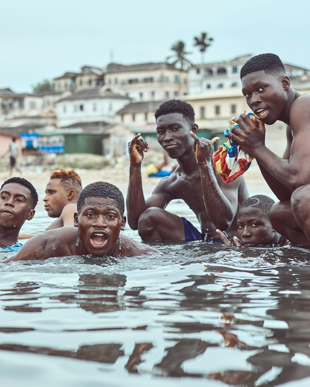 group of people in water
