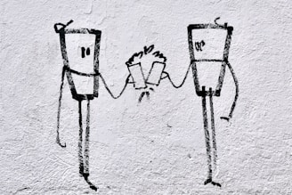 black and white 2 men and 2 women illustration