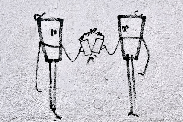 black and white 2 men and 2 women illustration