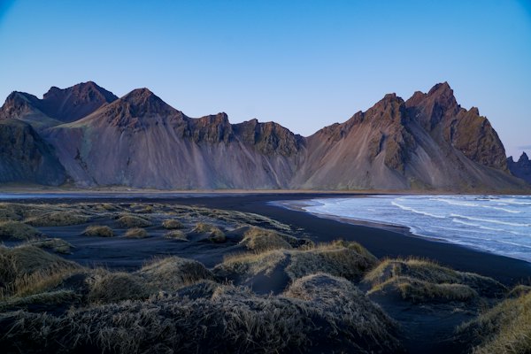 Black sand and dunes on the coast at Stokksnes — Höfn, Iceland