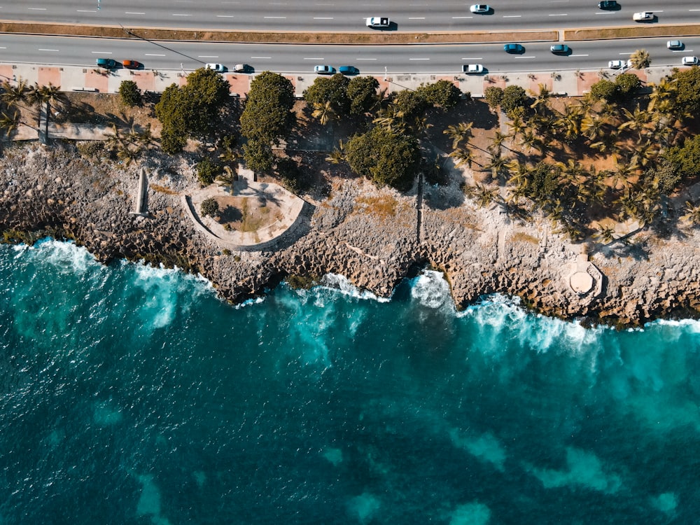 aerial view of green and brown island