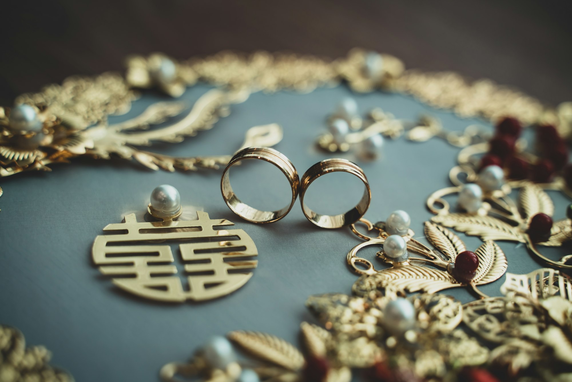 Traditional Chinese Wedding with Ring and Hand Fan