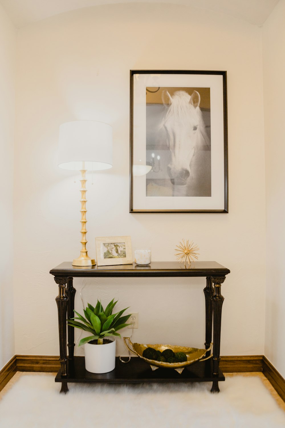 white table lamp on brown wooden table