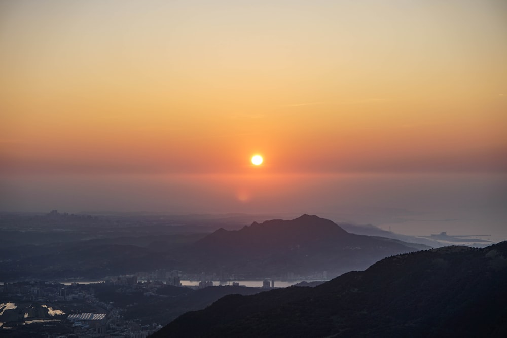 aerial view of city during sunset