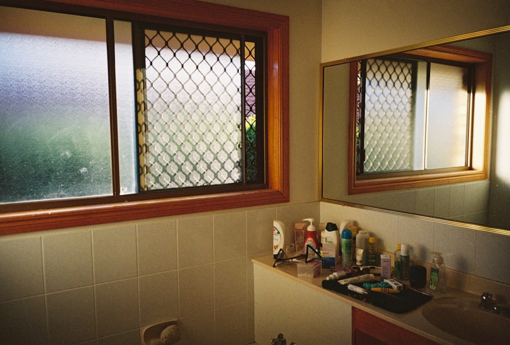 brown wooden framed glass window