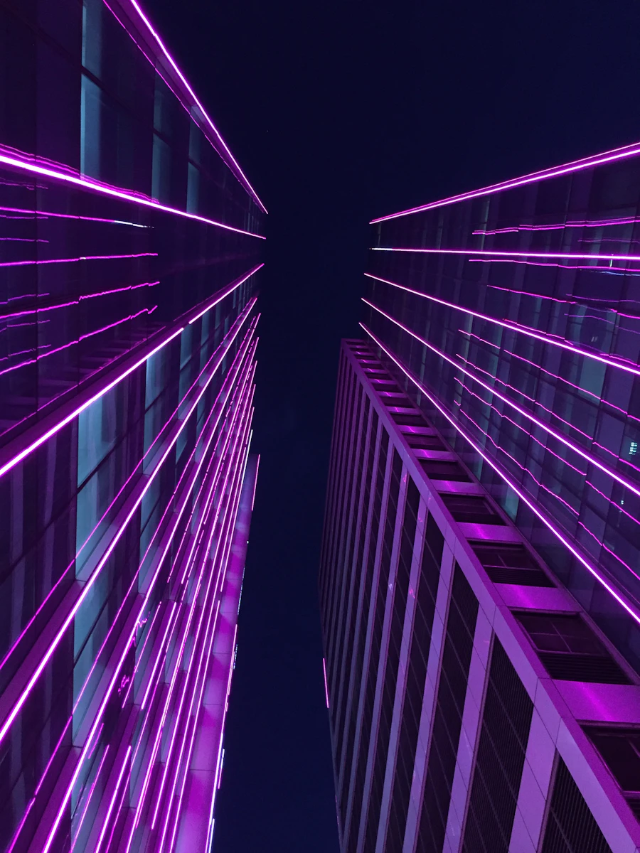 Purple and blue ambient lighting in a dark room