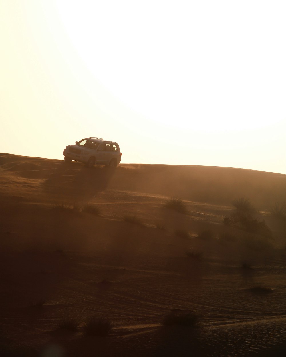 silhouette of car on desert during daytime