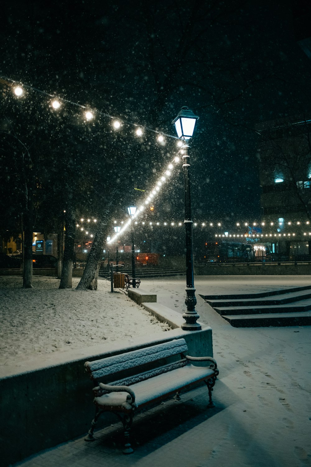 black street light turned on during night time