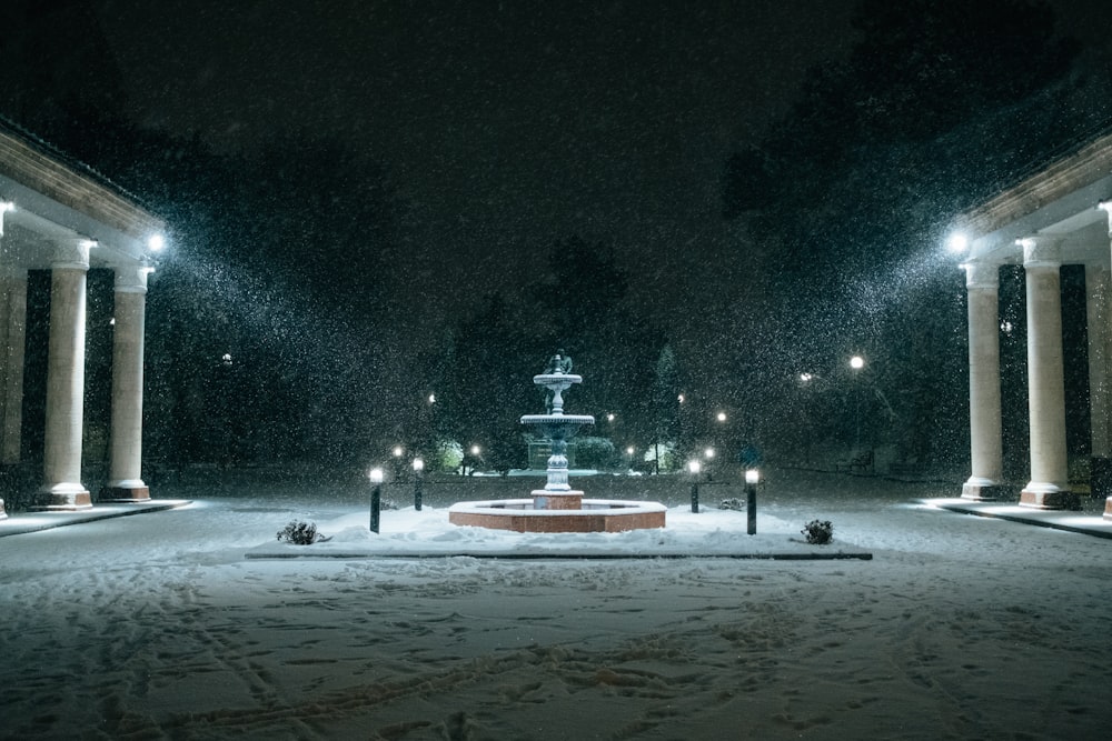 people walking on snow covered field during night time