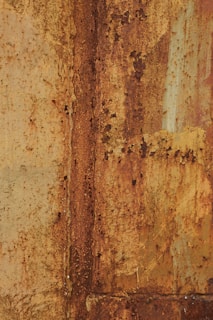 Close-up of a rusted metal texture on a sculptural piece with layered patinas.