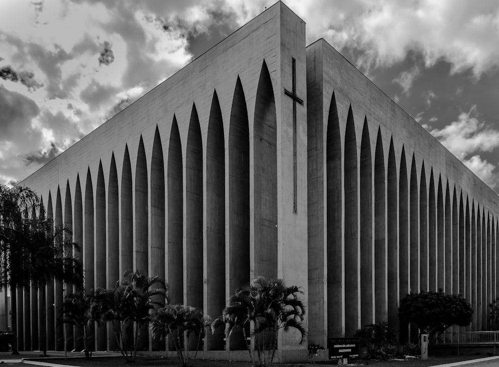 grayscale photo of concrete building