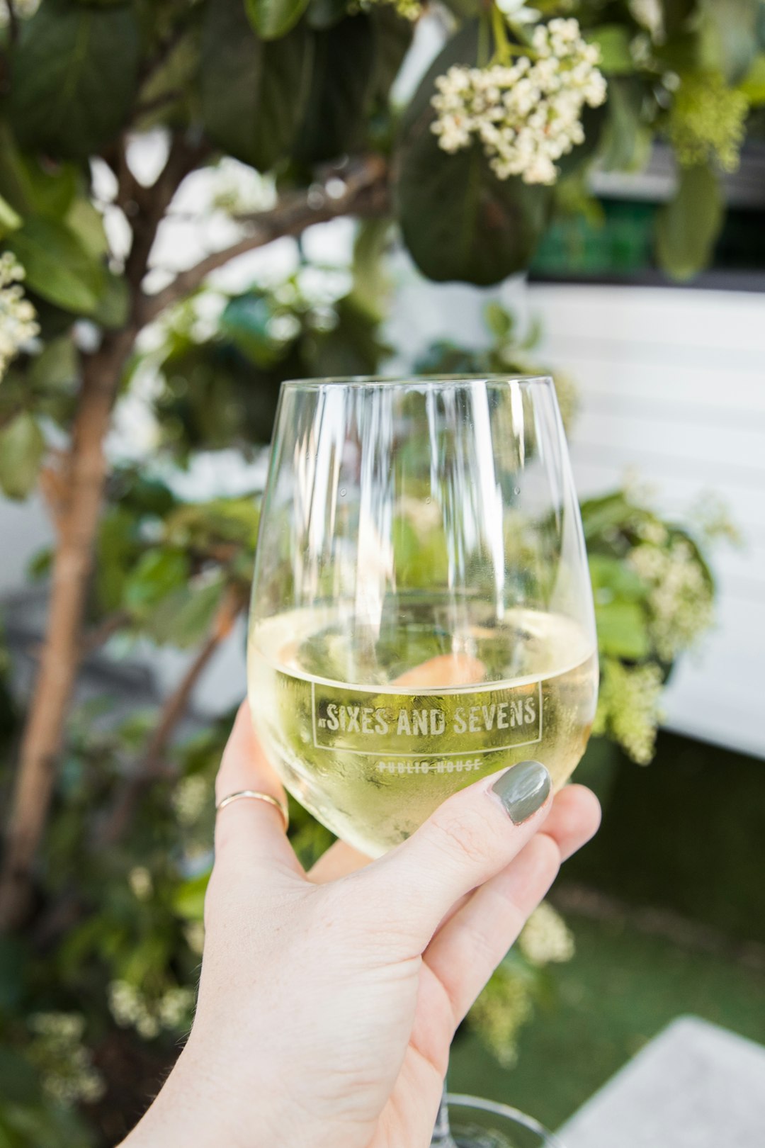 person holding clear wine glass with green liquid