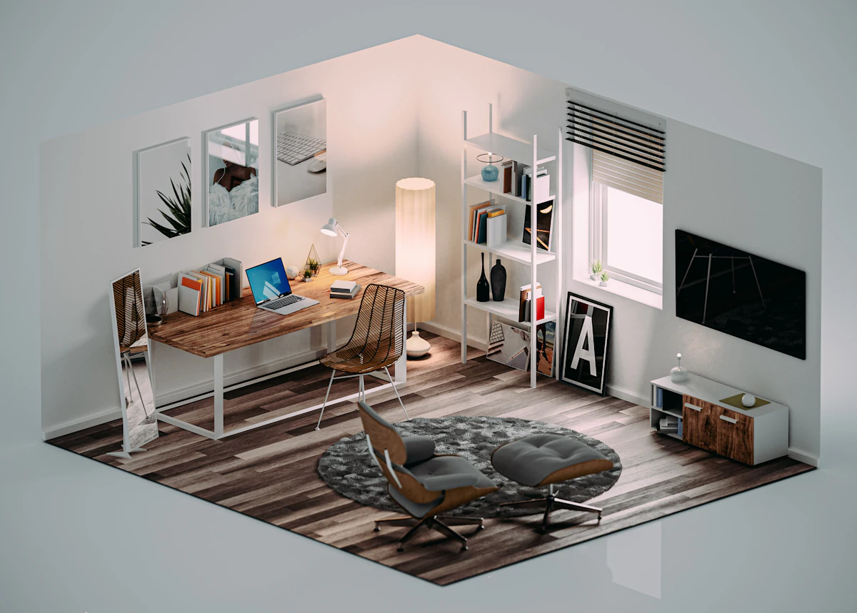 Render di un tavolo con sedie