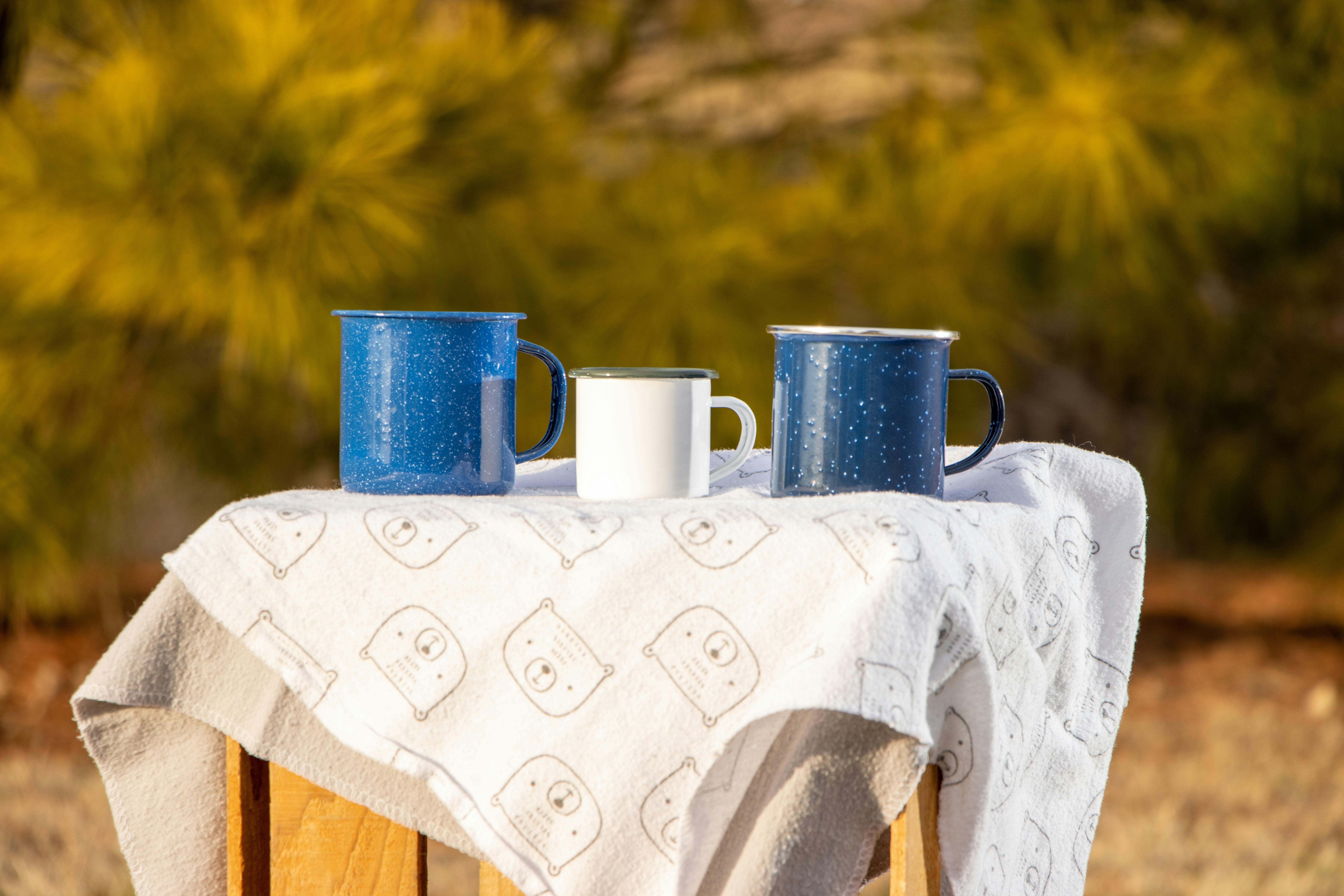 patterned enamel mugs