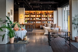 A welcoming office space with books and a cozy atmosphere.