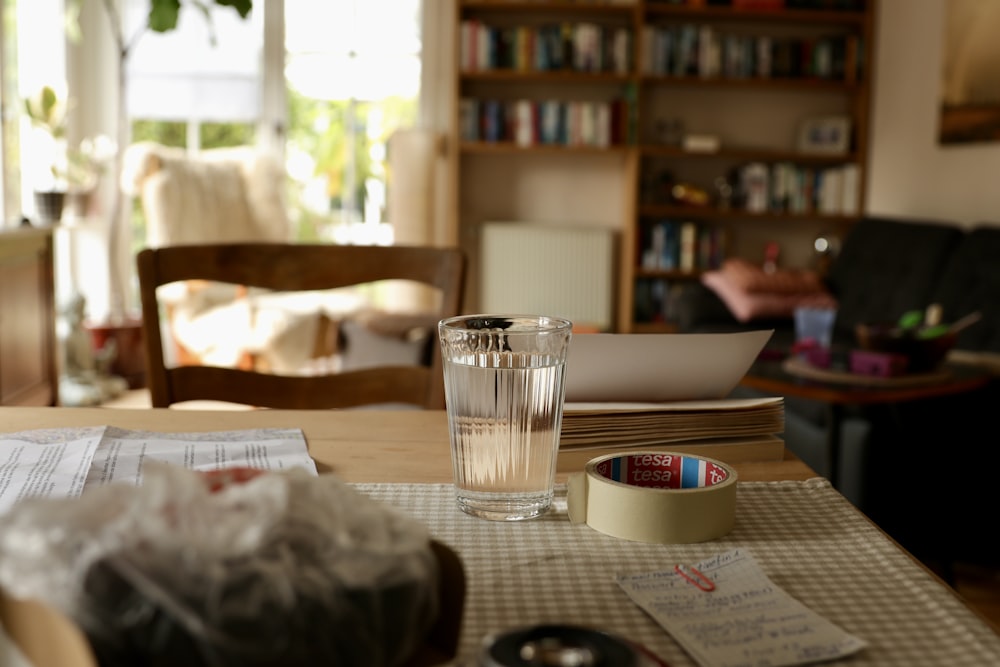 clear drinking glass on table