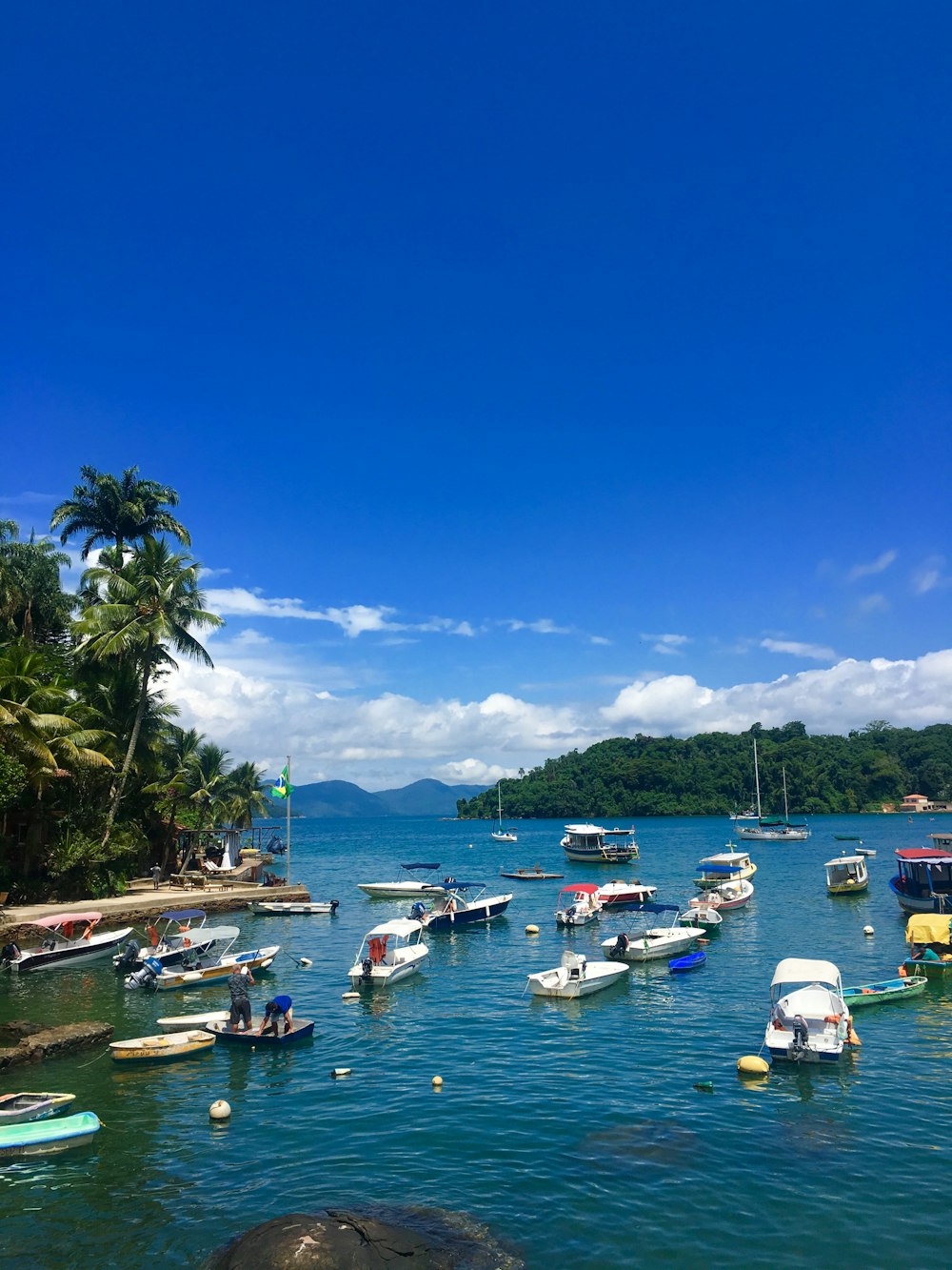 Bateaux blancs et bleus sur le quai de mer sous le ciel bleu pendant la journée