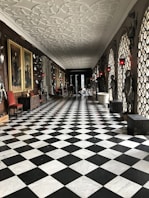 black and white checked floor tiles
