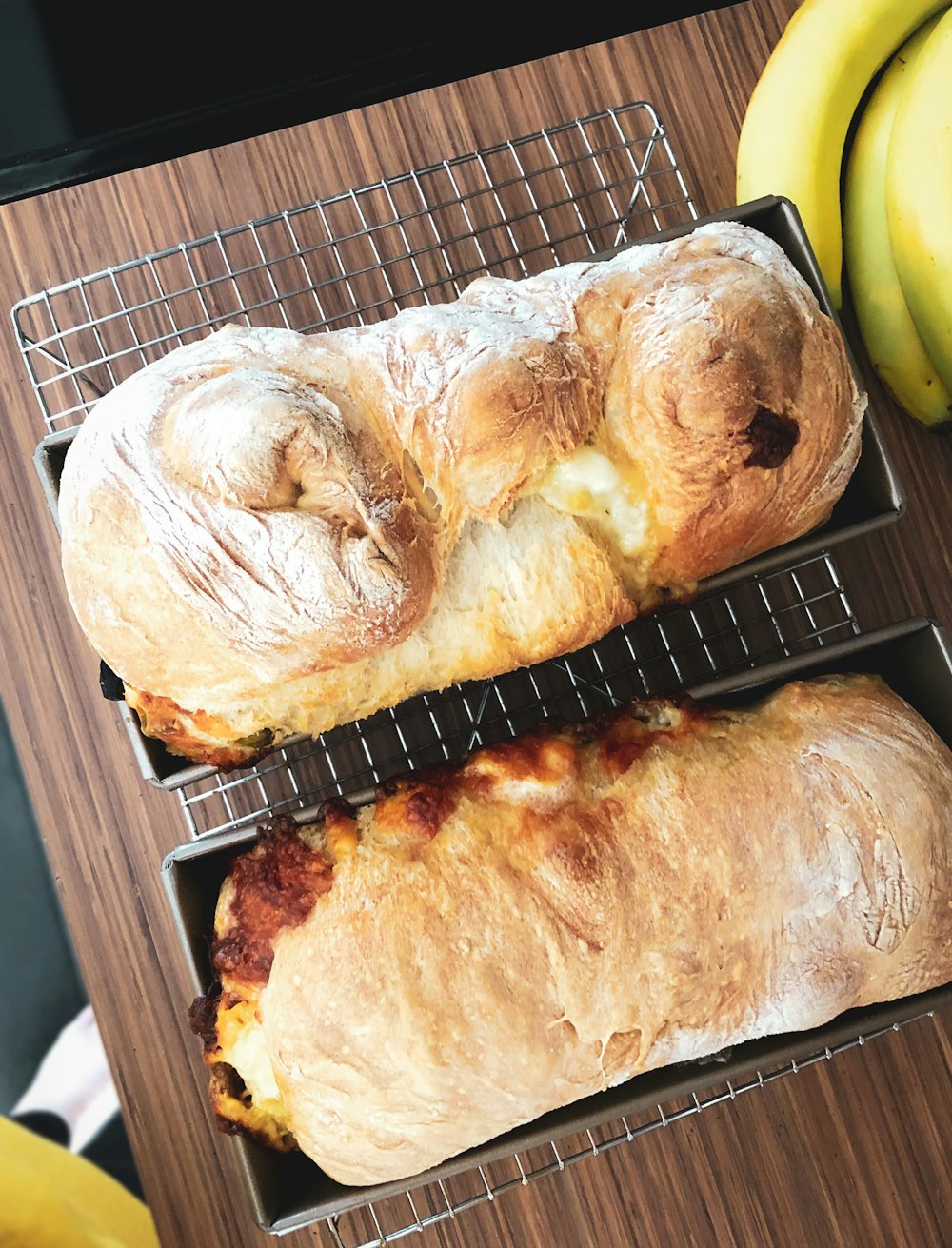 bread on black metal tray