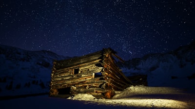 brown wooden house on snow covered ground during night time mayflower google meet background