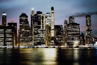 city skyline during night time