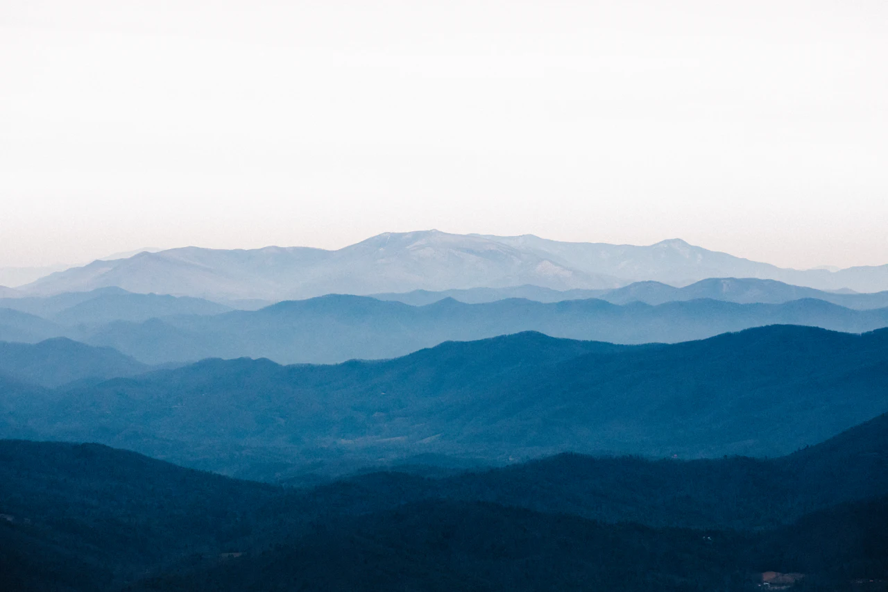 Layered blue mountain ridgelines