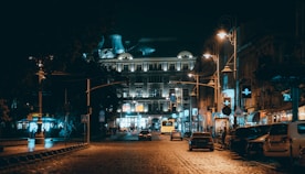 people walking on street during night time