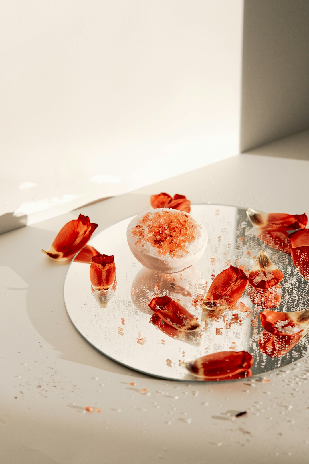 red and white food on white ceramic plate